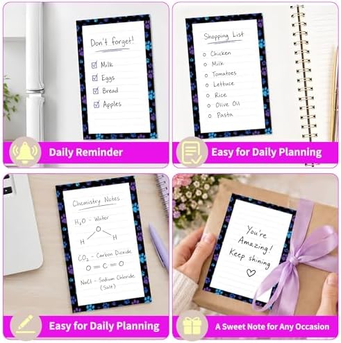 Lined Sticky Notes 4x6 in, 2 Pack Large Cute Notepads with Lines Self-Stick Note Pad, Funny Memo Pads Strong Adhesive for Office, Home Black Purple Dog Paws