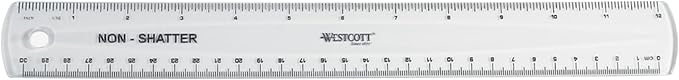 Westcott English and Metric Shatterproof Ruler, Clear, 12"
