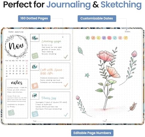 Taja Pretty Journal for Women, 5.7" x 8.3" Dotted Notebook for Journaling