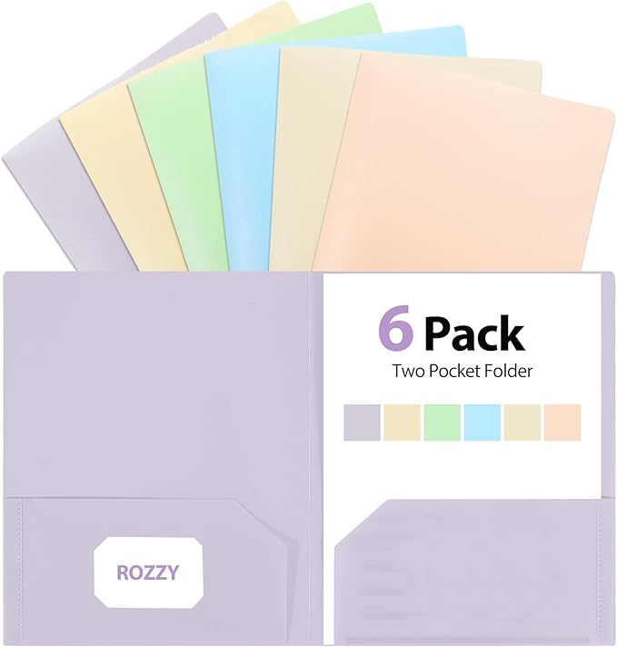 Plastic Folders with Pockets, 2 Pocket, Letter Size | 8.5x11 Paper, Business Card Slot, Black to School Supplies, For Kids / Students / Teachers, Office Organization