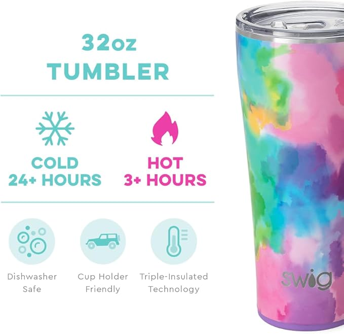 Swig Life 32oz Insulated Tumbler, Travel Coffee Tumbler with Lid, Cup Holder Friendly Travel Coffee Mug, Stainless Steel with Lid (Cloud Nine)
