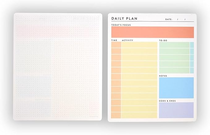 Levenger Vibrant Daily Desk Pad – 100 Sheets, Desk Pad, Pastel Color-Coded Sections with Dot Grid Back