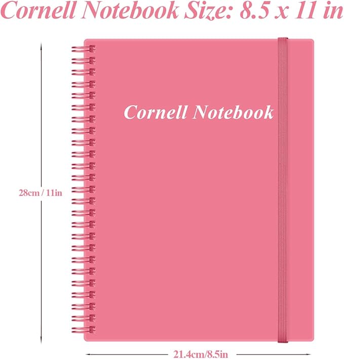 Yaridar A4 Cornell Notes Notebook - College Spiral Cornell Notebooks for Note Taking, Subject Ruled Steno Pads for Office/School/College/Home, 8.5" x 11", Pink