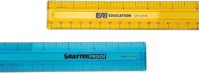 EAI Education 12" ShatterProof Ruler 1/8" Scale: Assorted Colors - Set of 100