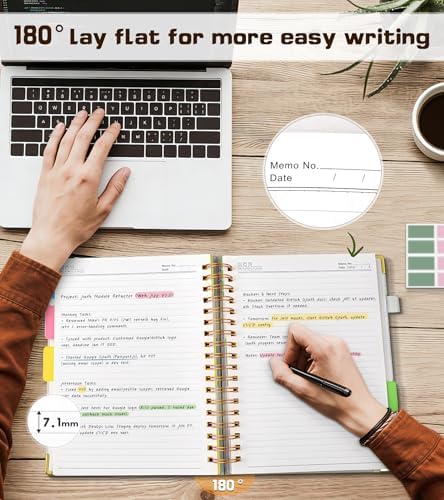 Hardcover Spiral Notebook 8.5"x11" Journal with Removable Dividers Tabs, 300 Pages Organizer Notebooks for Work School, Leather 5 Subject Notebook College Ruled, Large Lined Journal for Women，White