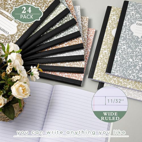 Colarr Wide Ruled Composition Notebook 9.75x7.5 Inch, Dark Color, 24 Pack