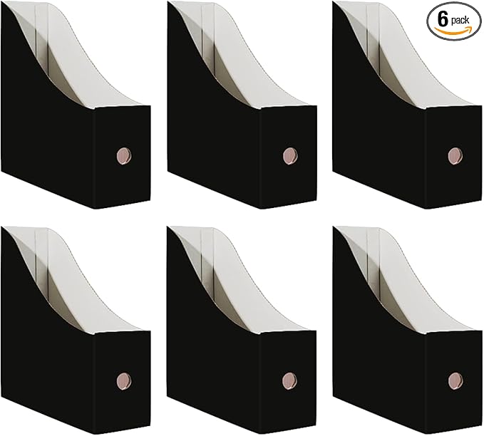 Limitliho 6 Pack Cardboard Magazine Holder for Desk, Book Bins for Classroom Library,Office,Home, 10.6" H x 10.2" L x 3.5" W in Magazine File Holder(Black)