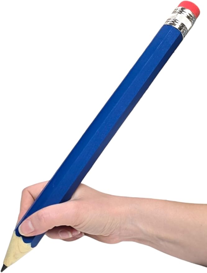 Zugar Land Giant Pencil 15" (4 Colors Available: Orange, Yellow, Blue and Green) Real Wood. Already Sharpened. Large Wooden Jumbo Pencils with Pink Top Erasers (Blue (1 Pencil))
