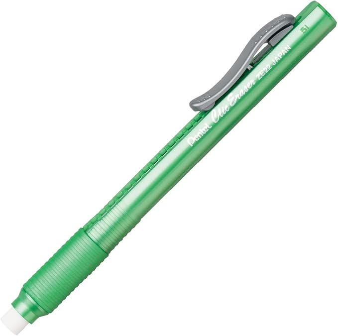 Pentel Clic Retractable Eraser, Assorted Colored Pen Style Grip Erasers, Pack of 7