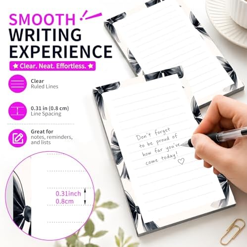Lined Sticky Notes 4x6 in, 2 Pack Large Cute Notepads with Lines Self-Stick Note Pad, Funny Memo Pads Strong Adhesive for Office, Home Black Cute Bowtie