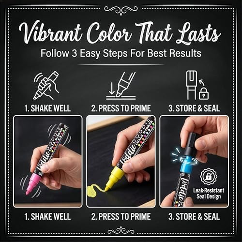 Loddie Doddie Chalk Markers - Pack of 48, 6mm Reversible Tips - Liquid Chalk Pens for Glass Surfaces & Windows - Erasable Pens for Chalkboard Calendar - Non-Toxic Chalkboard Markers