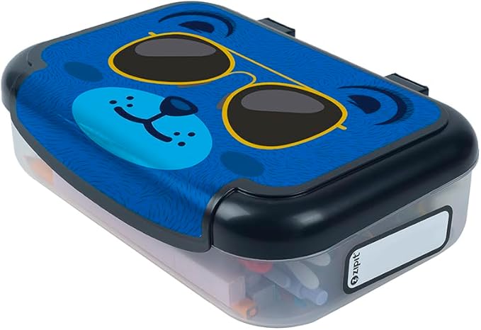 ZIPIT Recycled Plastic Pencil Box for Boys, Large Capacity Pencil Case for School, Durable Stationery Organizer Box, Blue Dog