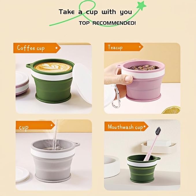 Collapsible silicone camping water cup green capacity Aluminum alloy hiking buckle 170ml