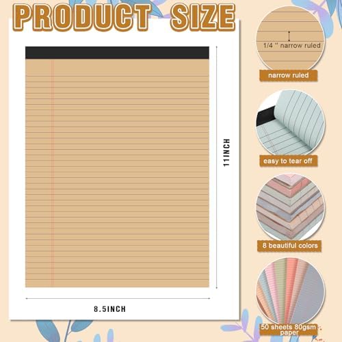 Fuutreo 8 Pcs Legal Pads 8.5 x 11 Colored Note Pads, Advanced Grey