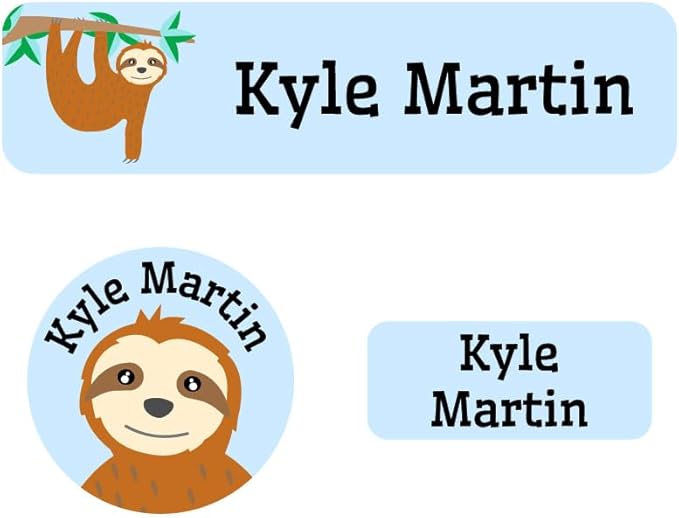 Name Bubbles - Kids Custom Name Labels for Daycare, School, Camp (102 Labels) - Personalized Waterproof Name Stickers for Clothes Tags, Lunch Boxes, Water Bottles, & School Supplies (Sloth)