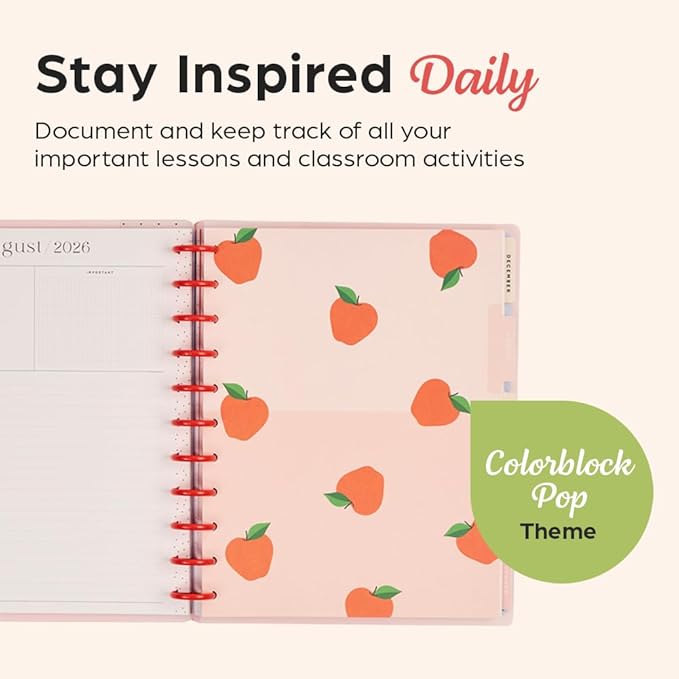Happy Planner Disc-Bound 12-Month July 2026–June 2027 Academic Planner with 3 Extra Months, Big Size, 8.5" x 11", Teacher Layout, Colorblock Pop