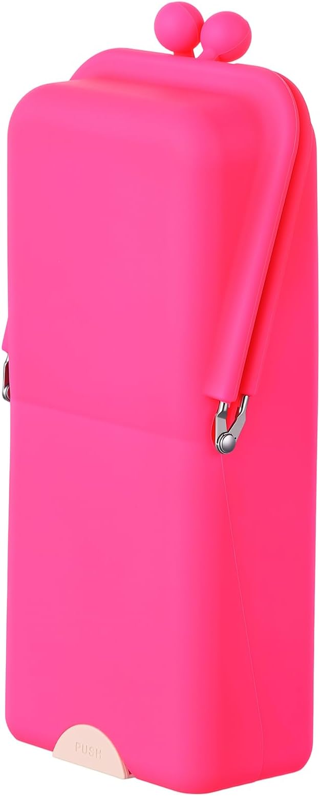 Kacctyen Makeup Brush Case Silicone Standing Makeup Brush Holder,Hot Pink | Silicone Make up Travel Bag with Suction Portable Cosmetic Organizer Phone Stand Pouch for Travel Home Back to School Use