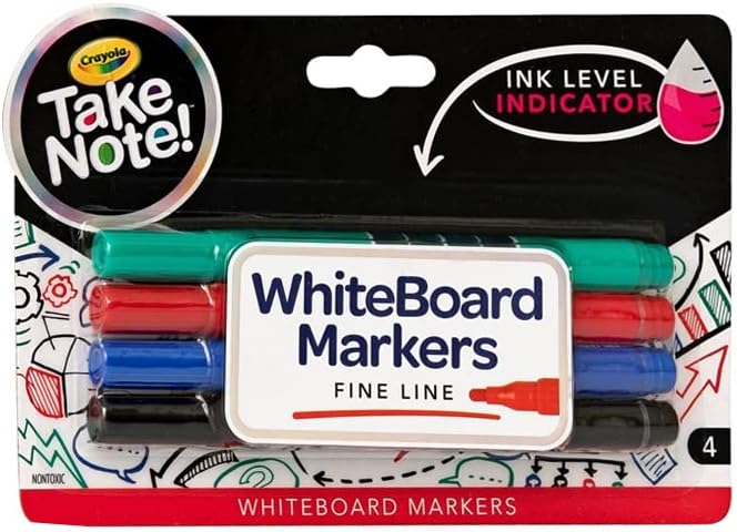 Crayola Take Note Dry Erase Markers, Fine Line, 4 Count