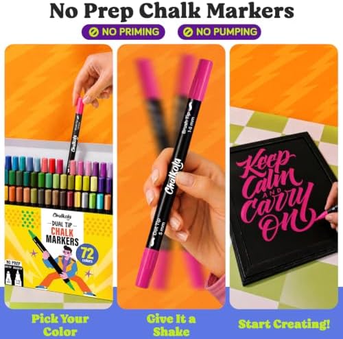 Chalkola 72 Liquid Chalk Markers Dual Tip Dot & Brush - Erasable Chalk Pens