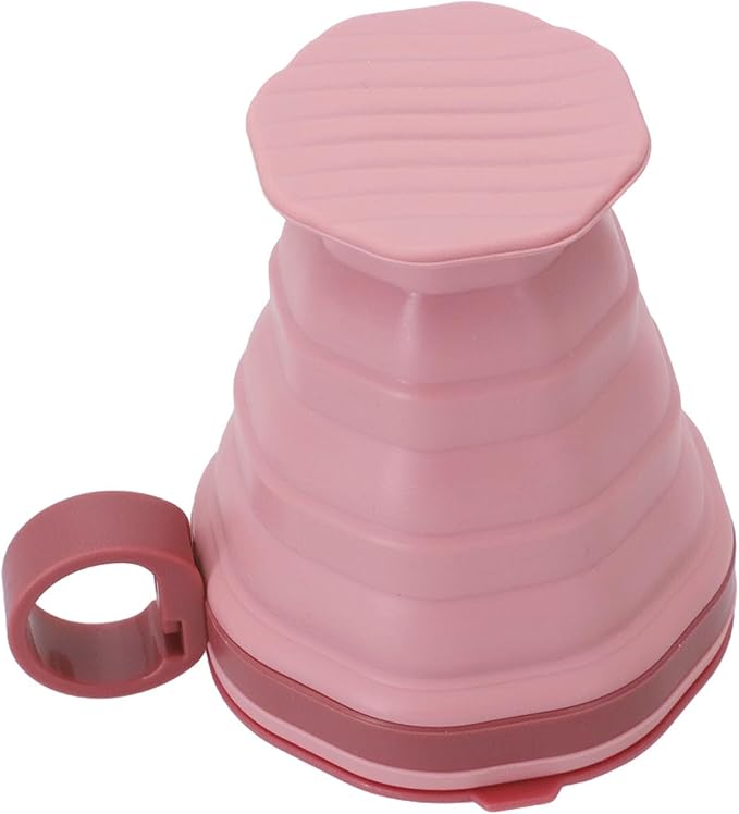 Foldable Silicone Water Cup with Lid, Portable Collapsible Coffee Mug for Travel Camping Hiking, Leak Proof Hot Cold Drinkware, Gray(Pink)
