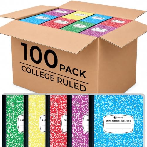 Rosmonde Bulk Composition Notebooks, 100 Pack, College Ruled, Color Marble