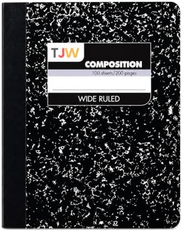Composition Notebook, Wide Ruled, 100 Sheets, 9.75" x 7.5", Black Marble, Writing Journal for Students, Durable Cover, K-12 & College School Supplies, Black Theme (Pack of 1)