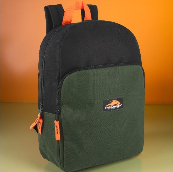 Trail maker 15 Inch Backpack for Kids, Preschool, Elementary & Middle School Students – Spacious Bookbag with Large Front Pocket, Adjustable Straps, Fits up to 13 Inch Laptop (Green)