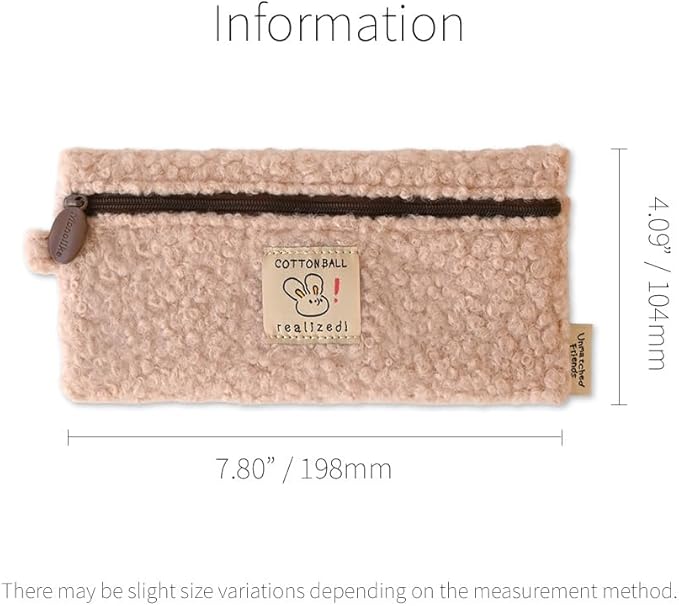 Monolike Unmatched Friends Bbogeuli Pencil Case, Pink - Slim Fuzzy Fleece Pen Pouch for Daily Use with Stain-Resistant Lining