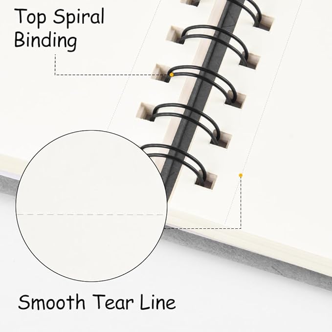 8.3x5.8 Sketch Book, Top Spiral Bound Sketch Pad, 60sheets 92lb/150gsm Nature White Paper, Acid-Free Mixed Media Paper for Painting, Dawing & Art Supplies. N-Grey