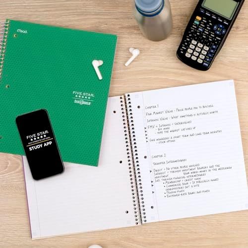 Five Star DuraShield Notebooks with Antimicrobial Front Covers, 4 Pack, 1 Subject, College Ruled Paper, 11" x 8-1/2", 100 Sheets, Black, Red, Blue, Green (820029-ECM)