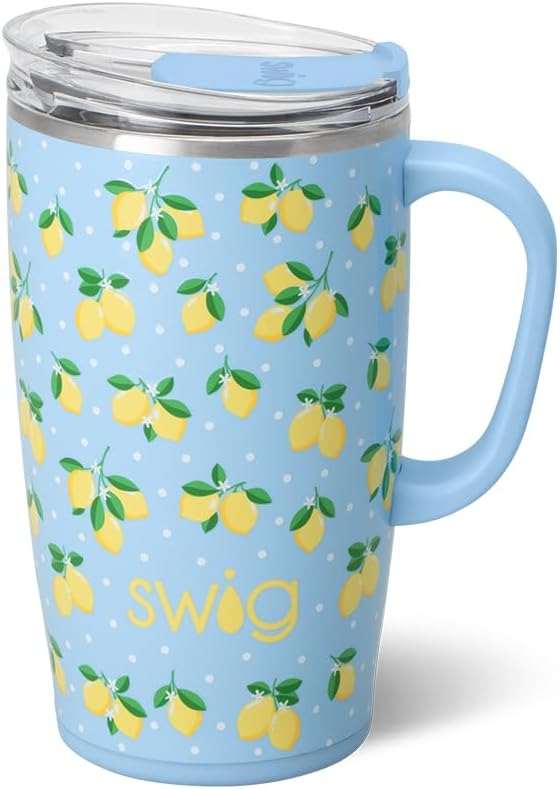 Swig Life 18oz Travel Mug, Insulated Tumbler with Handle and Lid, Travel Coffee Mug, Cup Holder Friendly, Stainless Steel 18 oz Tumbler, Reusable Insulated with Lid (Lemon Meringue)