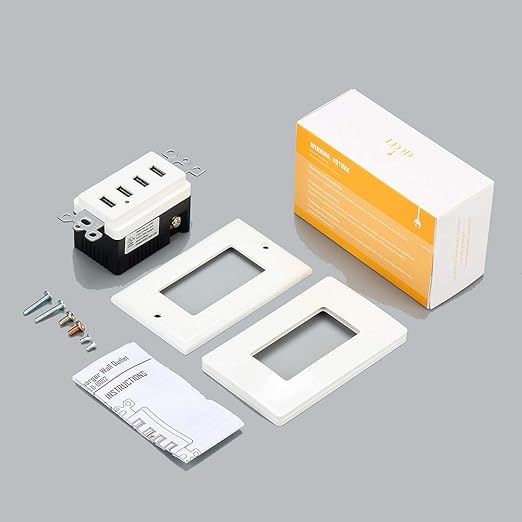 LEOD High Speed 4 USB Port Charging Wall Outlets and LED Bule Light with 2 Types Wall Plates(satndard & screwless), USB Charger Outlet, Auto-Identify Charging Current, White, UL Listed (5 Pack)