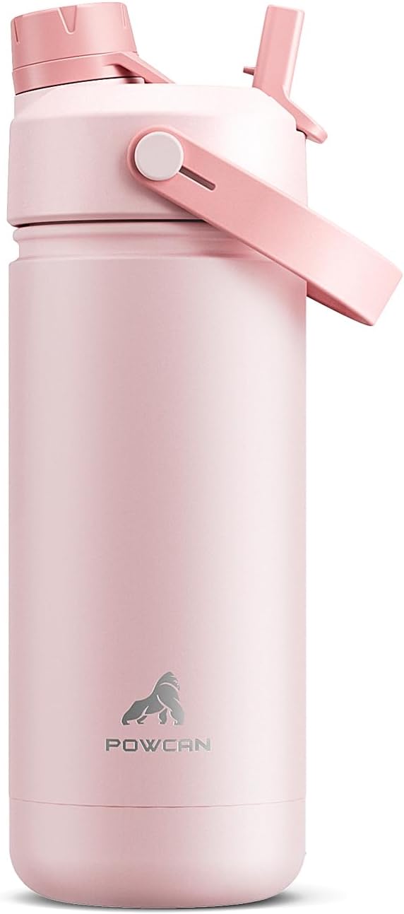 Kids Water Bottle for School: 2-in-1 Straw Spout Lid with Soft Animal Head, Leakproof, Backpack Friendly, Keep Cold 24H, Insulated cup for Sports, Playground, Holiday Gift, 18oz, (Cotton Candy)