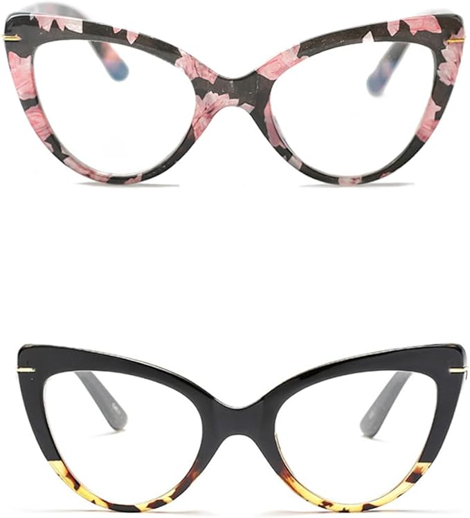 Cat Eye Reading Glasses for Women,Fashion Oversized Ladies Readers(2 Mixed Color,3.00)