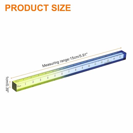 HARFINGTON Acrylic Clear Straight Rulers 15cm Metric Transparent Gradient Three-Dimensional Plastic Ruler Square Cube Measuring Tool for Classroom Office, Blue-Yellow
