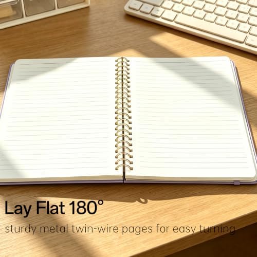 A5 Spiral Notebook, 100 GSM Hardcover Lined Journal with 200 Pages, College Ruled Wirebound Notebook for Work, School, Office and Travel, Green