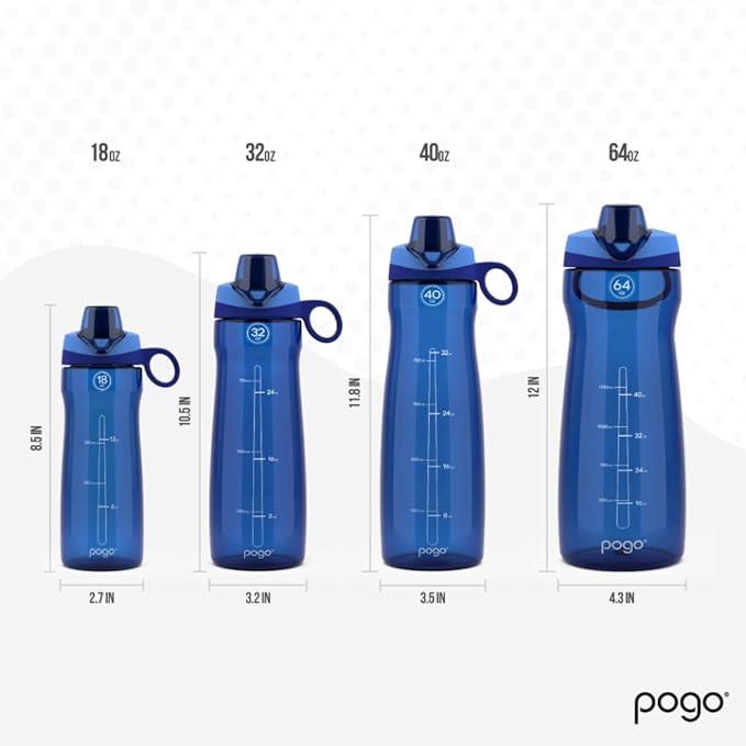 Pogo BPA-Free Tritan Plastic Water Bottle with Chug Lid, 18 Oz, Blue