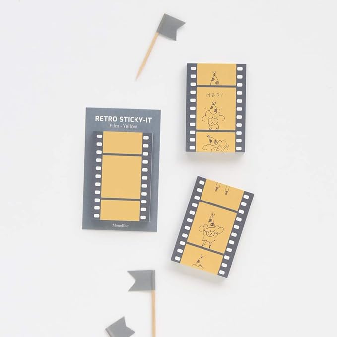 Monolike Retro Cassette Tape + Film Sticky-It 6p Set - Self-Adhesive Memo Pad 50 Sheets, Daily Sticky, Diary, Memo