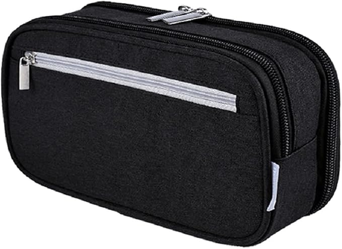 Chelory Big Pencil Case Large Capacity Pencil Bag Pouch 3 Multi Comparments High Storage Pen Holder Marker Holder Portable Office Stationery Organizer Supplies Makeup Cosmetic Bag Men Women (Black)