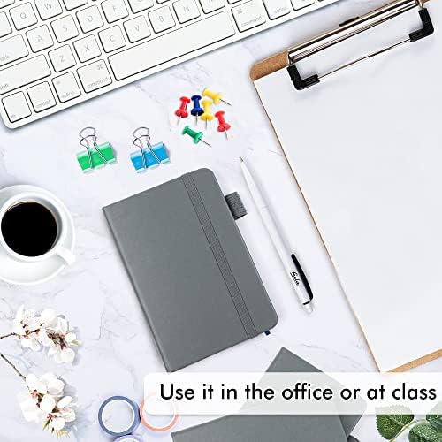 feela 3 Pack Pocket Notebook Journals with 3 Black Pens, A6 Mini Cute Small Journal Notebook Bulk Hardcover College Ruled Notepad with Pen Holder for Office School Supplies, 3.5”x 5.5”, Gray