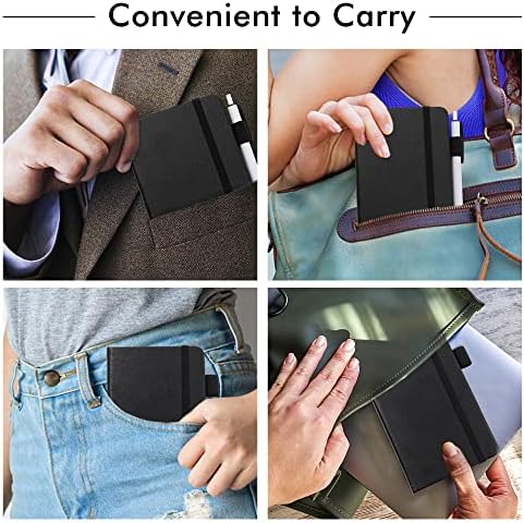 feela 3 Pack Pocket Notebook Journals with 3 Black Pens, A6 Mini Cute Small Journal Notebook Bulk Hardcover College Ruled Notepad with Pen Holder for Office School Supplies, 3.5”x 5.5”, Black