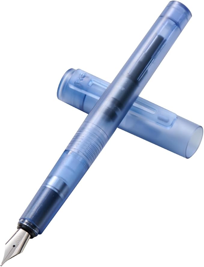 Kaco SKY Fountain Pen with Extra 8 Ink Cartridges, Black Ink Pen with Extra Fine Nib and Ink Converter, Blue