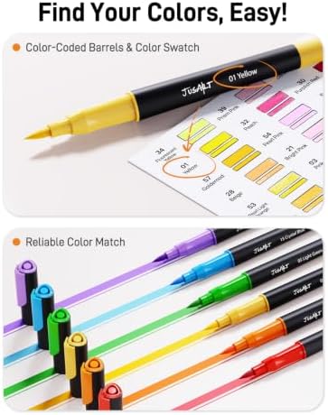 JusArt Dual Tip Markers for Adult Coloring Books, 24 Colors