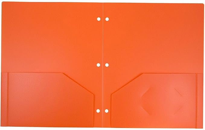 JAM PAPER Heavy Duty Plastic 3 Hole Punch Pocket Folders - Extra Tough School Folders - Orange - 12/Pack
