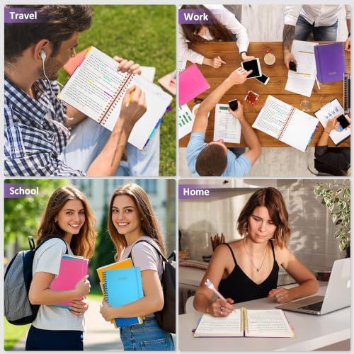 Hardcover Spiral Notebook Journal, 8"x10" Large B5 Notebooks with Removable Dividers Tabs, 300 Pages Leather 5 Subject Notebook College Ruled, Lined Journal for Women Work School Note, Dark Purple