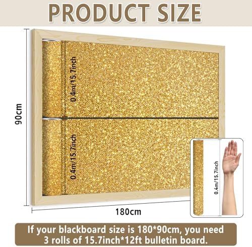 Glitter Gold Bulletin Board Roll Non-Woven Fabric Poster 15.7" x 12 Ft