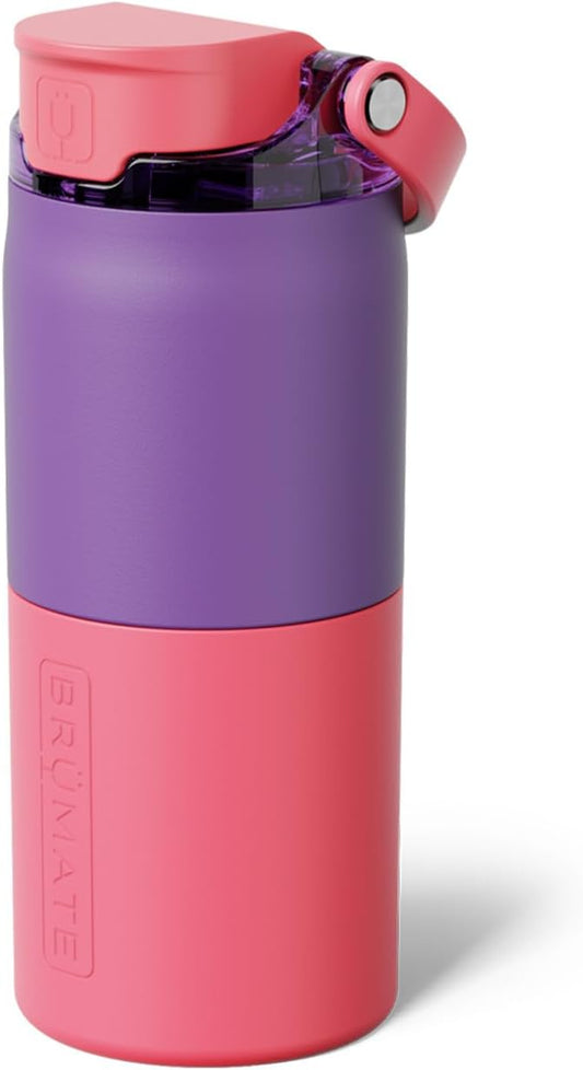 BrüMate Rise 18oz Water Bottle with Covered Silicone Straw | 100% Leakproof Insulated Kids Water Bottle | Cup Holder Friendly Base | 18oz (Aurora)