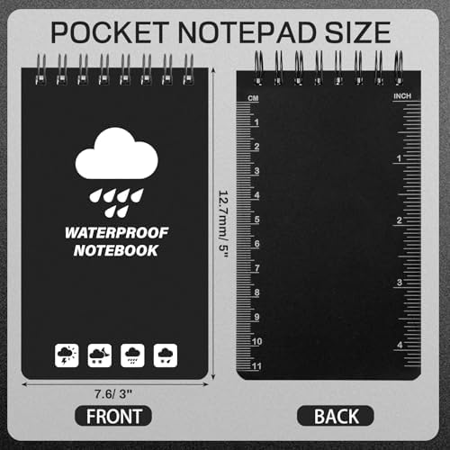 Thboxes 6 Pack Waterproof Pocket Notebooks, 5 x 3 Inch, Top Spiral Pads Set