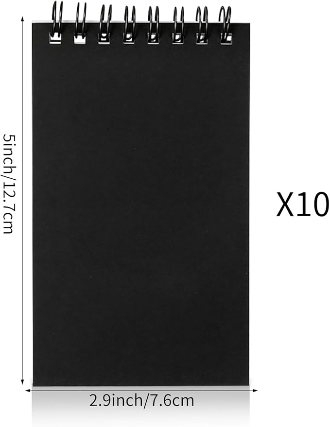 Hxezoc 10 Pack Small Pocket Notebooks, 3 x 5 Inches Mini Black Spiral Pocket Notebook with Lined Pages Memo Pads for Kids Home Office School Classroom Decoration Supplies