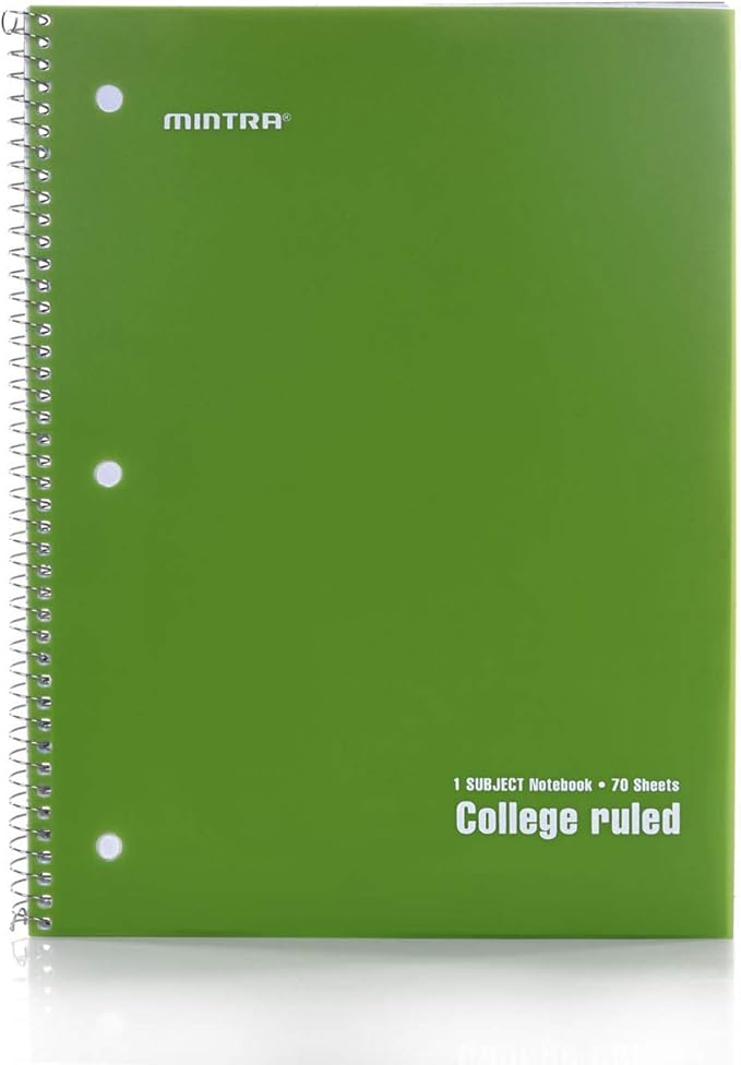 Mintra Office Spiral Notebooks Set - Primary Colors, College Ruled, Poly Waterproof Covers, Journals for School, Work, Business, Writing Pads, Teacher & Student Supplies, 70 Sheets Each, 6-Pack
